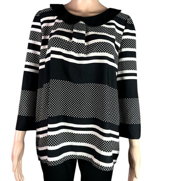 ModCloth Black & White Striped & Polka Dot Blouse - Picture 1 of 6